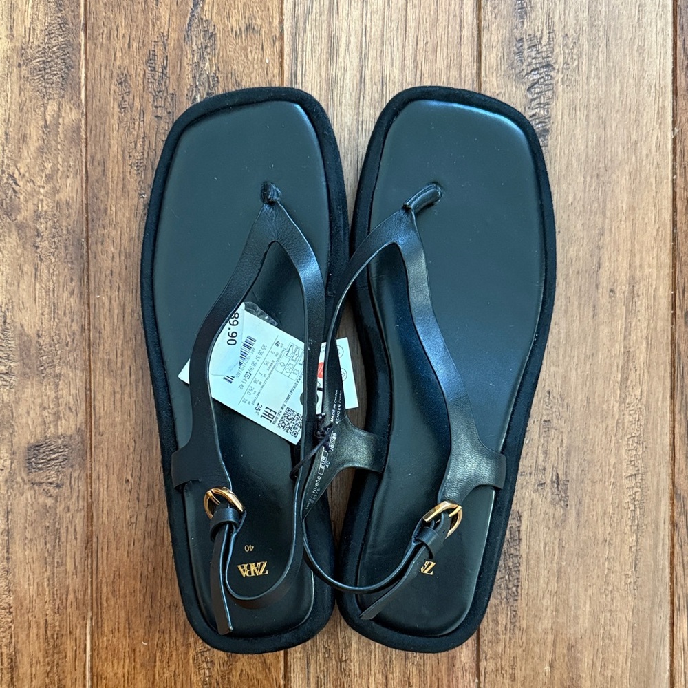 Zara Black Leather Sandals Women’s Size 9